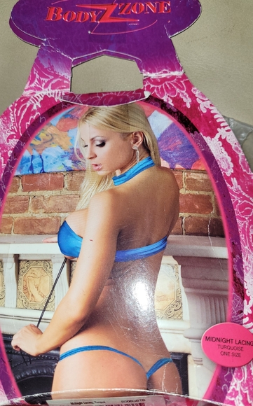 NIP Sexy Skimpy 2pc BodyZone Turquoise Lame & Black Midnight Lacing Lingerie Set - Picture 6 of 8
